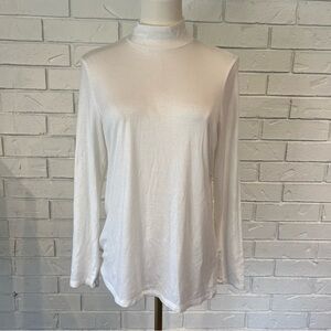 Eileen Fisher White Tencel Mock Neck Shirt Top Womens L